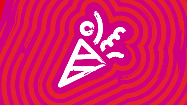 Weißes Party-Icon auf rotem und pinkem Hintergrund