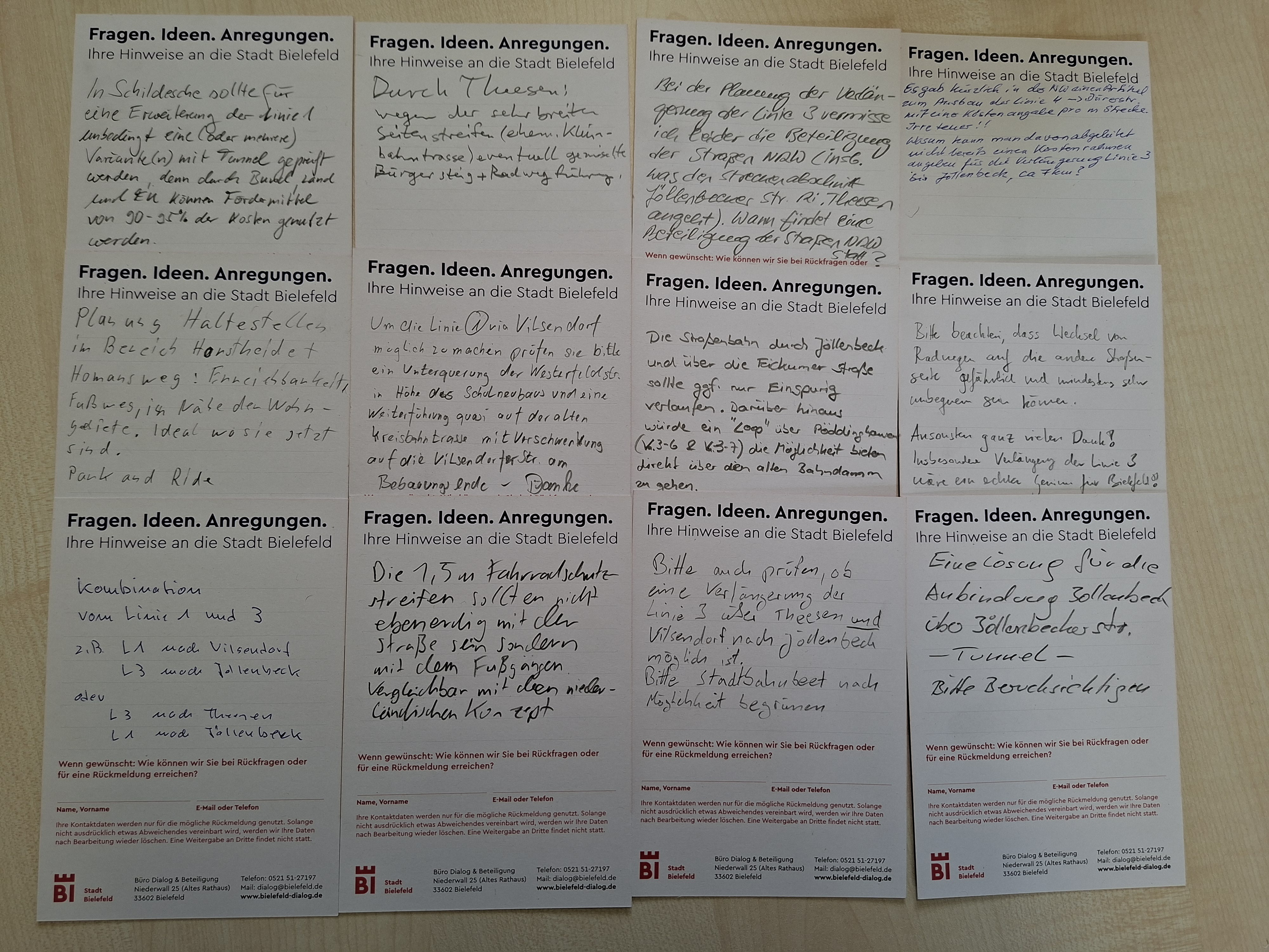 Bei den beiden Öffentlichkeitsveranstaltungen nutzten die Bürger*innen auch die Dialogkarten für ihre Hinweise zu den Planungen. Foto: Stadt Bielefeld