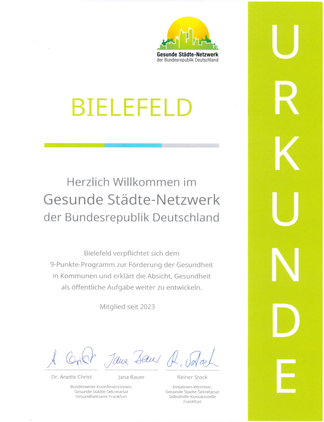 Gesunde Städte-Netzwerk Urkunde