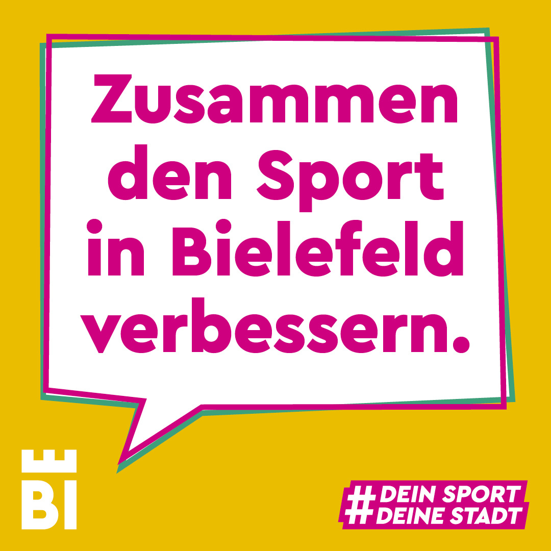 Sprechblase mit dem Text: Zusammen den Sport in Bielefeld verbessern.