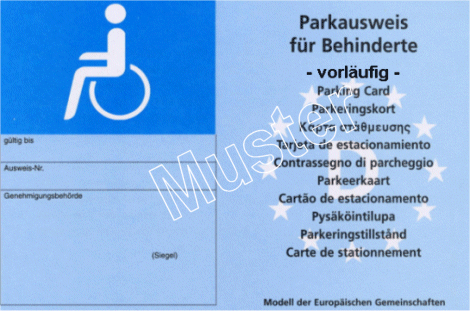 Vorläufiger Schwerbehindertenparkausweis (Muster) | Vorläufiger Schwerbehindertenparkausweis (Muster) Vorläufiger Schwerbehindertenparkausweis (Muster)