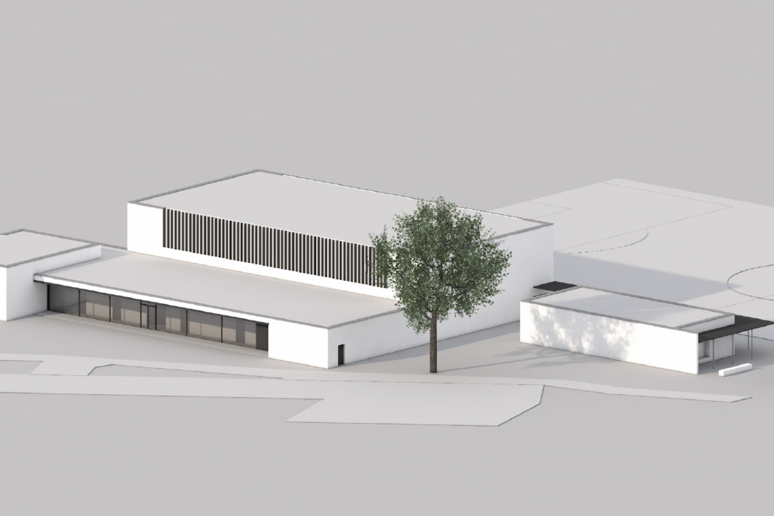 Visualisierung der neuen Sporthalle Benzstraße (Süd-Ost-Ansicht)