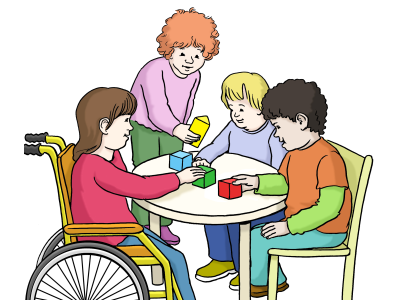 Kinder spielen gemeinsam an einem Tisch