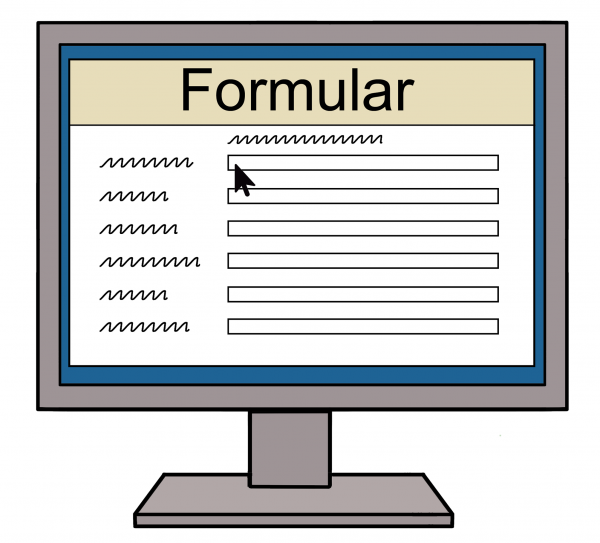 Grafik von einem Bildschirm auf dem ein Formular angezeigt wird.
