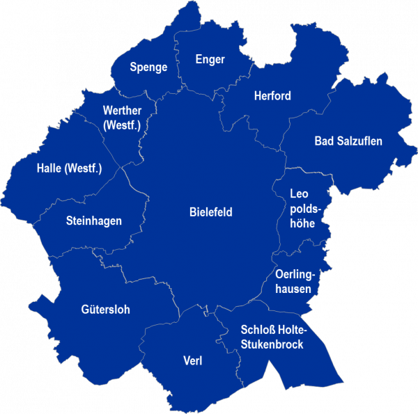 Karte von der Regiopolregion Bielefeld.