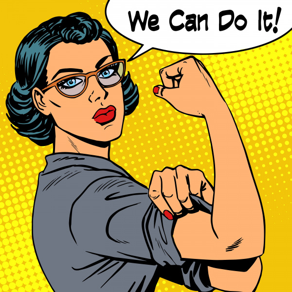 Comic-Figur, die ihre Armmuskeln zeigt und sagt "We can do it!"