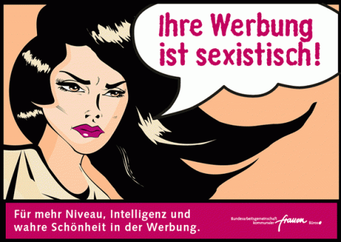 Zeichentrickfigur mit Sprechblase "Ihre Werbung ist sexistisch"
