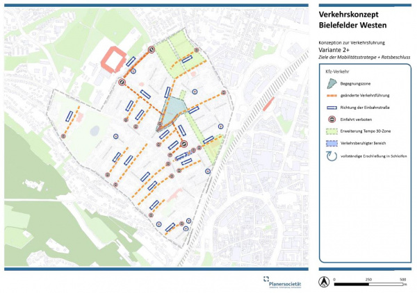 Die Grafik zeigt den Verlauf der Einbahnstraßen bei der Planungsvariante 2+.