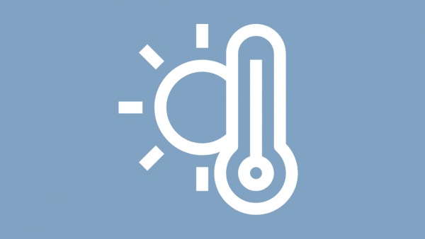 Icon Sonne und Thermometer auf blauem Hintergrund