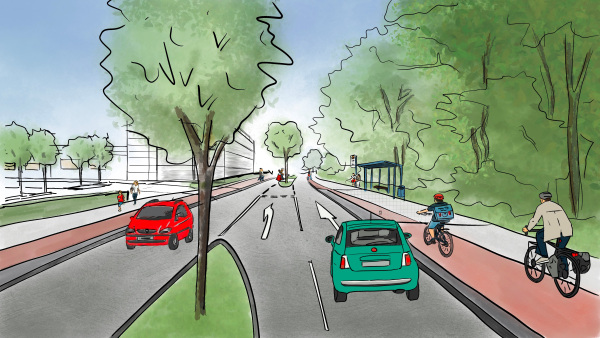 Die Grafik zeigt die Verkehrsführung der umgestalteten Carl-Severing-Straße