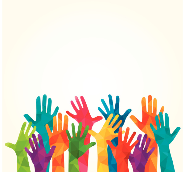 Hände, die nach oben zeigen, in bunten Farben dargestellt