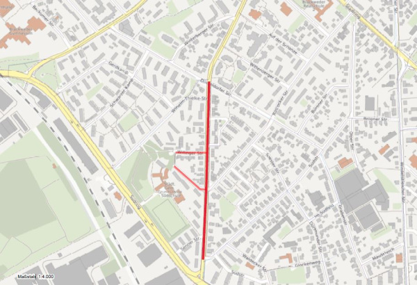 Die Grafik zeigt rot eingezeichnet die Bauabschnitte zur hydraulischen Kanalsanierung (Erweiterung des Querschnitts). Foto: Stadt Bielefeld