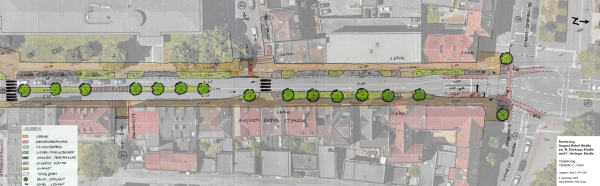  Die Variante 2 - Blatt zwei - zeigt den weiteren Verlauf mit einem Grünstreifen und Bäumen für die August-Bebel-Straße. Foto: Stadt Bielefeld
