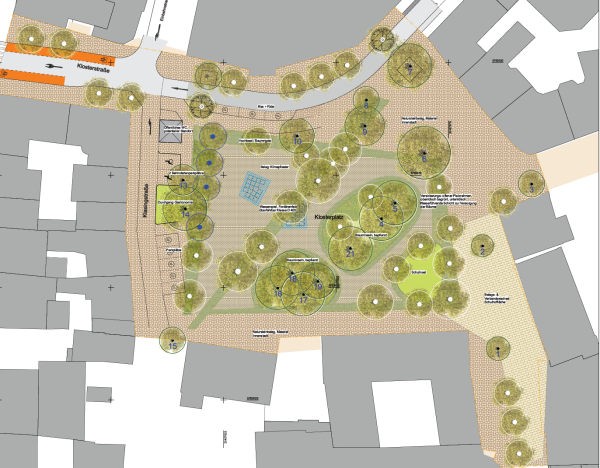 Die Visualisierung zeigt die Vorplanung für den Klosterplatz. 