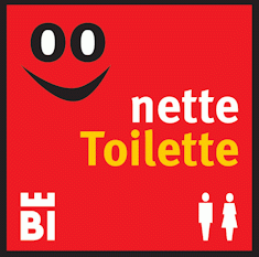 Nette-Toilette-Piktogramm mit Bielefeld-Stadtmarke