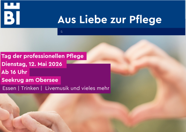 Ein Herz aus zwei Händen geformt mit der Überschrift: ein Fest für die Pflege