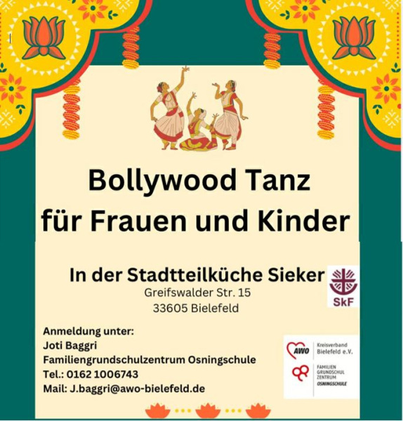 Plakat für Bollywoodtanz für Frauen und Kinder