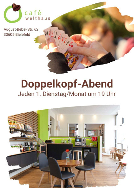 Plakat zum Doppelkopf-Abend im Welthaus Bielefeld