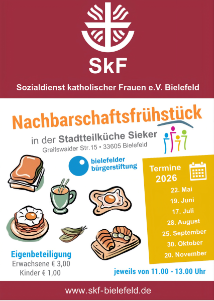 Plakat mit den Terminen für das Nachbarschaftsfrühstück