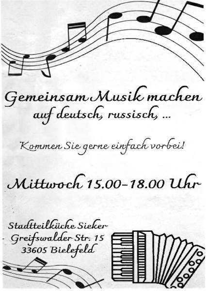 Plakat mit Noten und Akkordeon