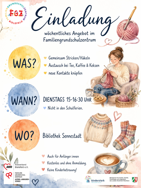Info Flyer fürs Stricken und Häkeln