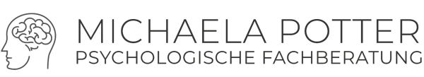 Zeichnung von Kopf neben Schriftzug ,Michaela Potter. Psychologische Fachberatung'