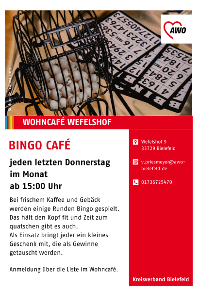 Auf dem Bild ist der Aushang für das Bingo Café zu sehen.