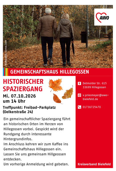 Das Bild zeigt den Flyer für den historischen Spaziergang in Hillegossen.