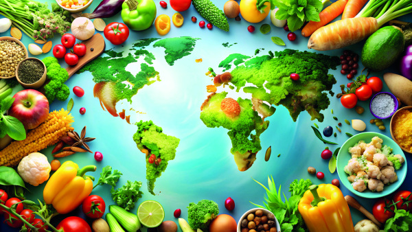 Unsere Welt umgeben von Obst und Gemüse