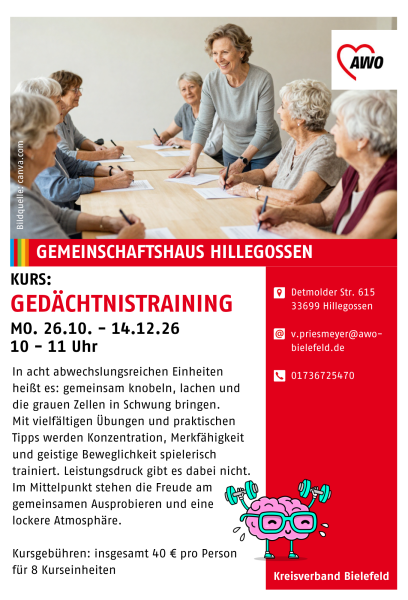 Das Bild zeigt den Flyer für das Gedächtnistraining in Hillegossen. 