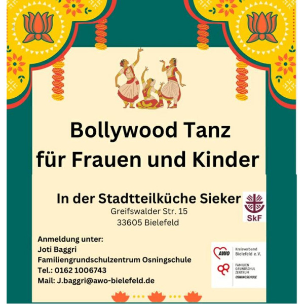 Plakat für Bollywoodtanz für Frauen und Kinder