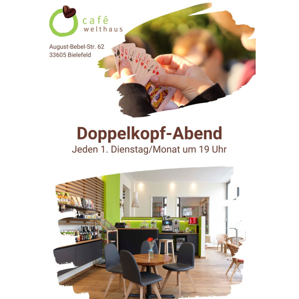 Plakat zum Doppelkopf-Abend im Welthaus Bielefeld