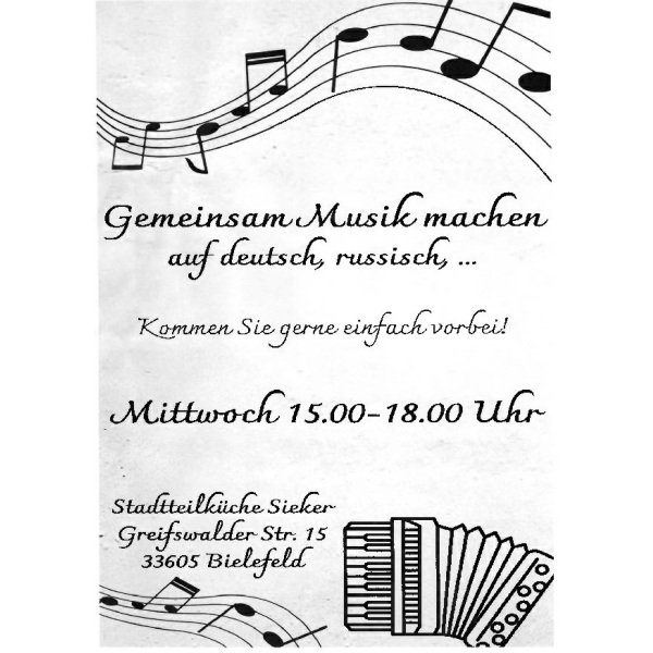 Plakat mit Noten und Akkordeon