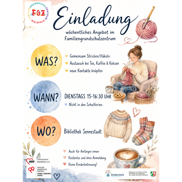 Info Flyer fürs Stricken und Häkeln