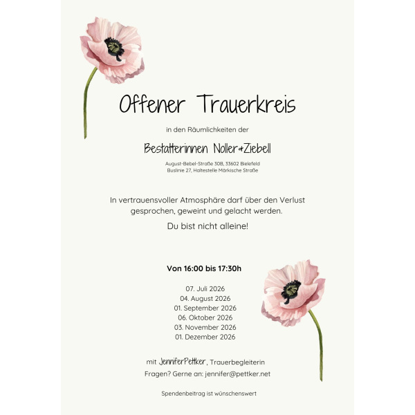 Einladung zum Trauerkreis. Zusammengefasste Informationen