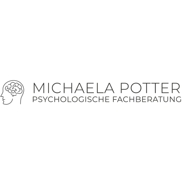 Zeichnung von Kopf neben Schriftzug ,Michaela Potter. Psychologische Fachberatung'