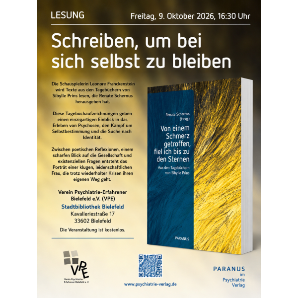Gelb-blaues Buch auf gelb-braunen Grund mit weißer Schrift