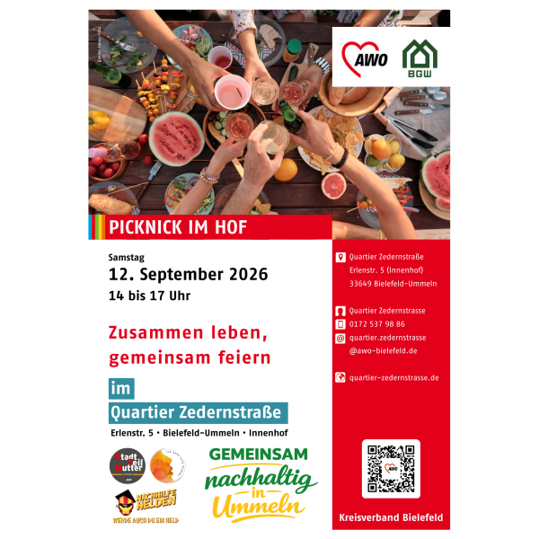 Picknick im Hof: Gemeinsam feiern am 12. September von 14 bis 17 Uhr im Quartier Zedernstraße.