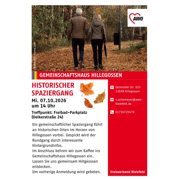 Das Bild zeigt den Flyer für den historischen Spaziergang in Hillegossen.