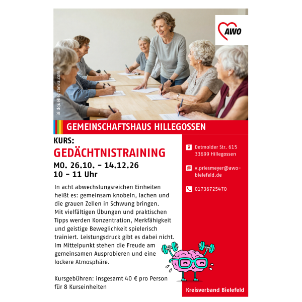 Das Bild zeigt den Flyer für das Gedächtnistraining in Hillegossen. 