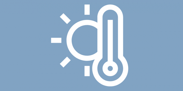 Icon Sonne und Thermometer auf blauem Hintergrund