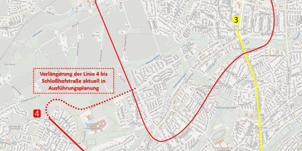Die Karte zeigt das Gebiet, das für die Verlängerung der Linie 4 Richtung Norden infrage kommt. Grafik: Stadt Bielefeld