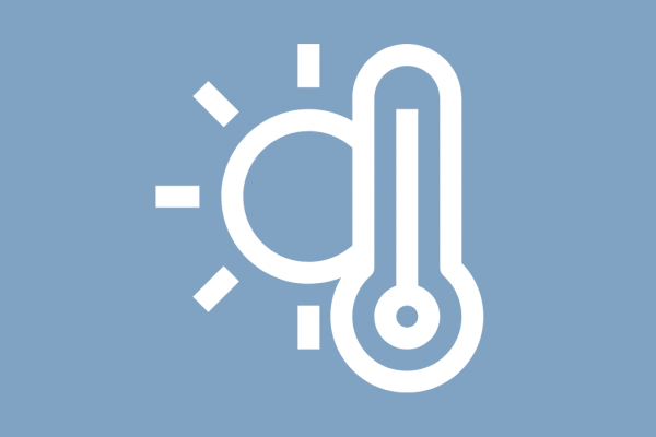 Icon Sonne und Thermometer auf blauem Hintergrund