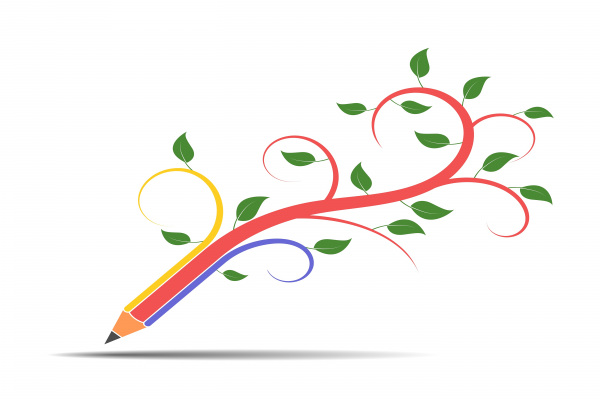Stift als Ast mit Blättern