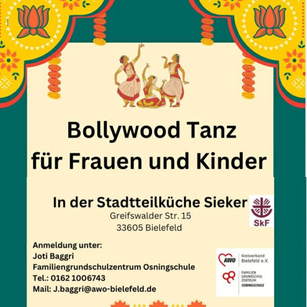 Plakat für Bollywoodtanz für Frauen und Kinder