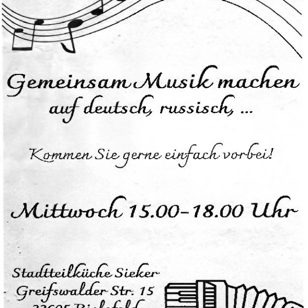 Plakat mit Noten und Akkordeon