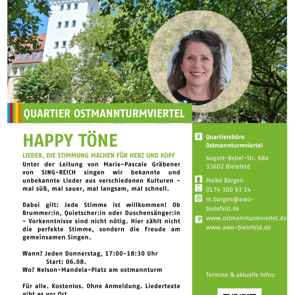 Offenes Singen für alle: bekannte und neue Lieder, donnerstags im Ostmannturmviertel.