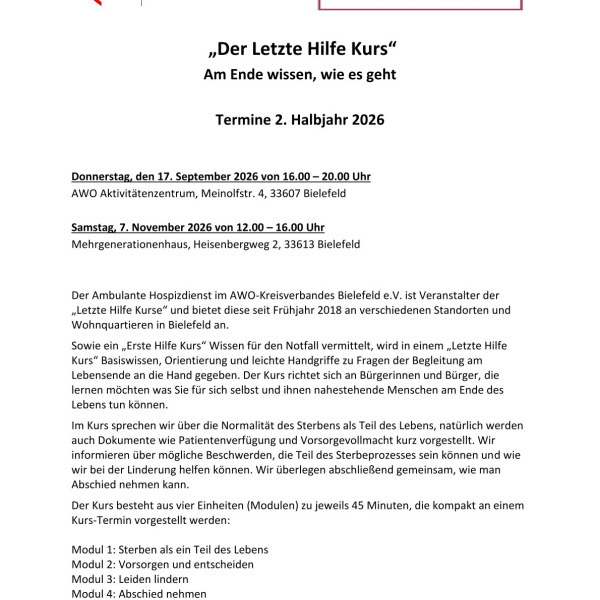 Einladung und Beschreibung des Kurses