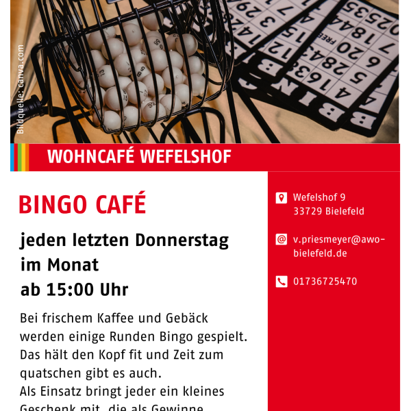 Auf dem Bild ist der Aushang für das Bingo Café zu sehen.