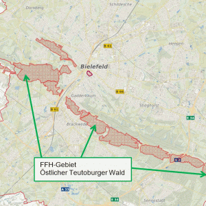Lage des FFH-Gebietes „Östlicher Teutoburger Wald“ in Bielefeld; © Stadt Bielefeld